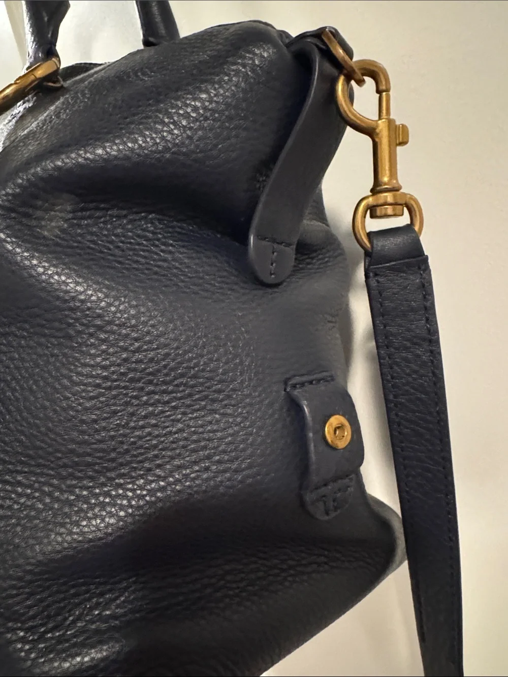 Tory Burch Navy Leather Satchel with Gold Tassel Charm